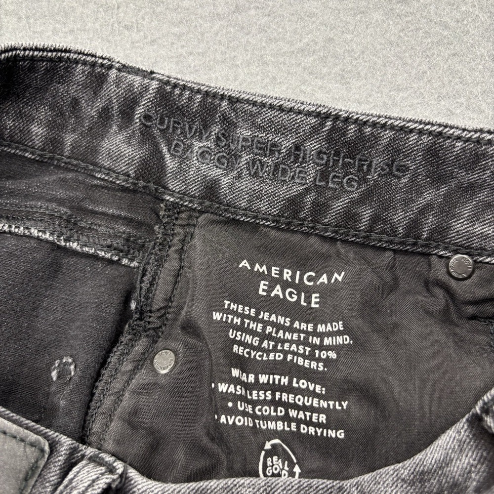 American Eagle Jeans Womens 2 Curvy Baggy Wide Leg Super High Rise Black Denim - Picture 8 of 13